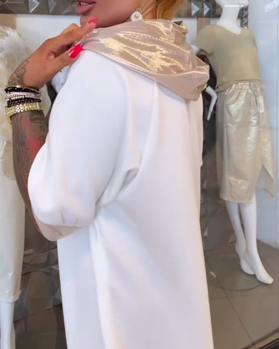 Kjole Hætte Ensfarvet Løs Slids