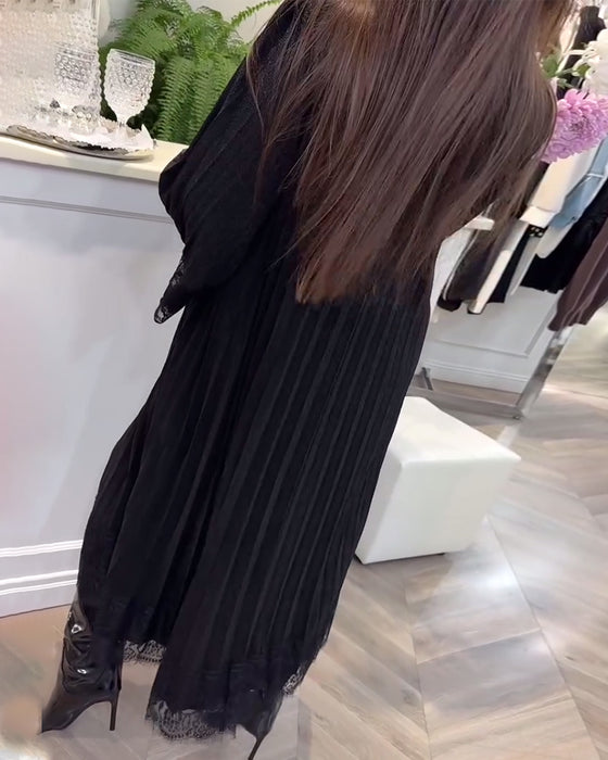 Kjole Rund Hals Løs Blonde Patchwork