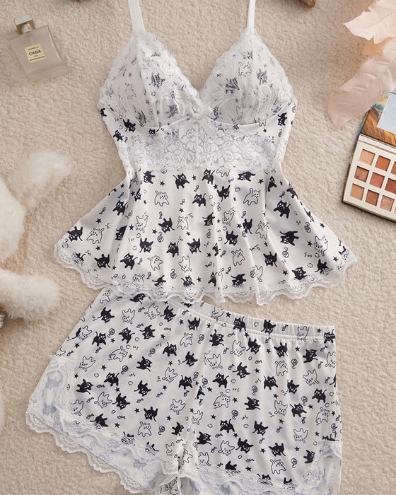 Sæt Blonde Patchwork Sexet Pyjamas