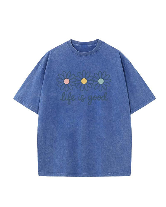 T-Shirt Tusindfryd Tryk Afslappet Slidt