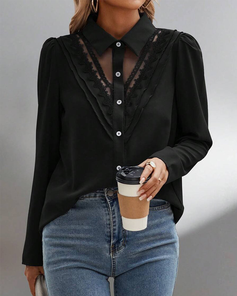 Bluse Pufærme Blonder Patchwork