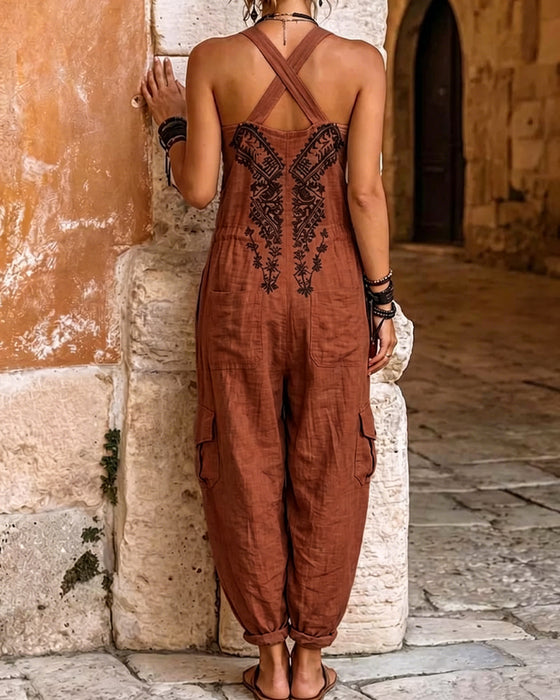 Afslappet Jumpsuit Med Lommer Og Tryk