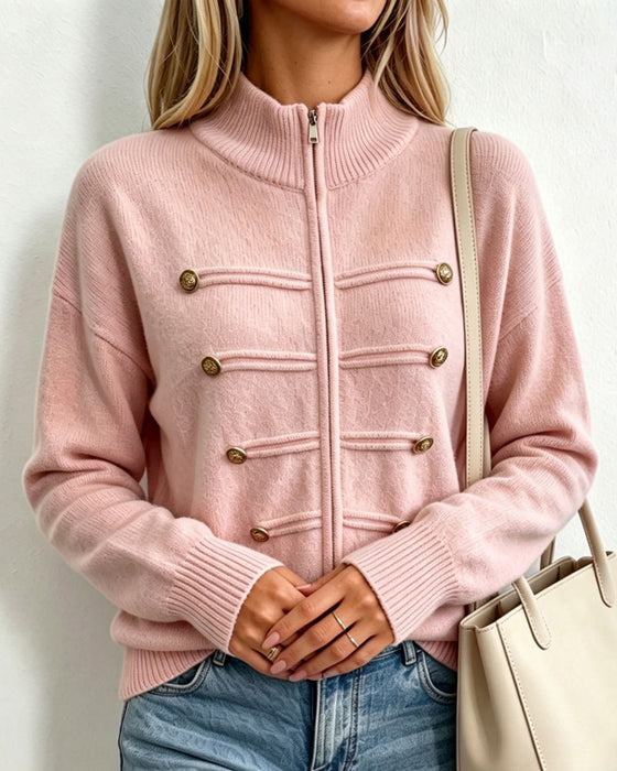 Cardigan Mandarin Krave Mode Lynlås Strikket