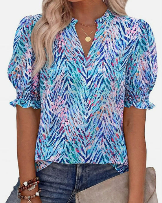 Bluse Blomstret Puf Kort Ærme