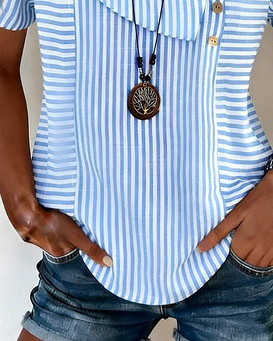 Bluse Stribet Puffærme Asymmetrisk