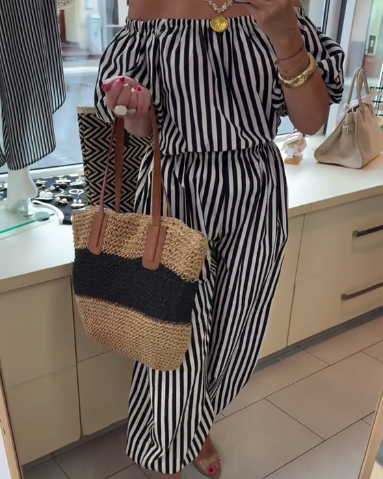 Jumpsuit Afslappet Skulderfri Stribet