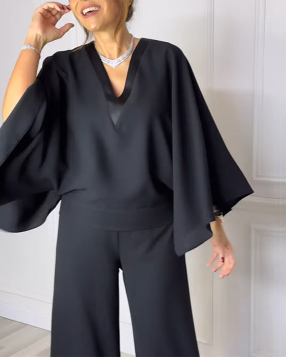 Bluse V-Hals Elegant Butterfly Ærme