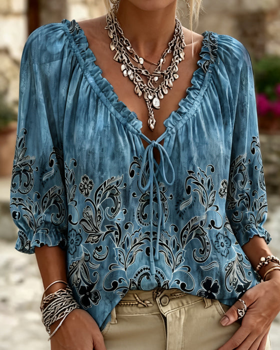 Bluse Boble Tre Kvart Ærme Slips