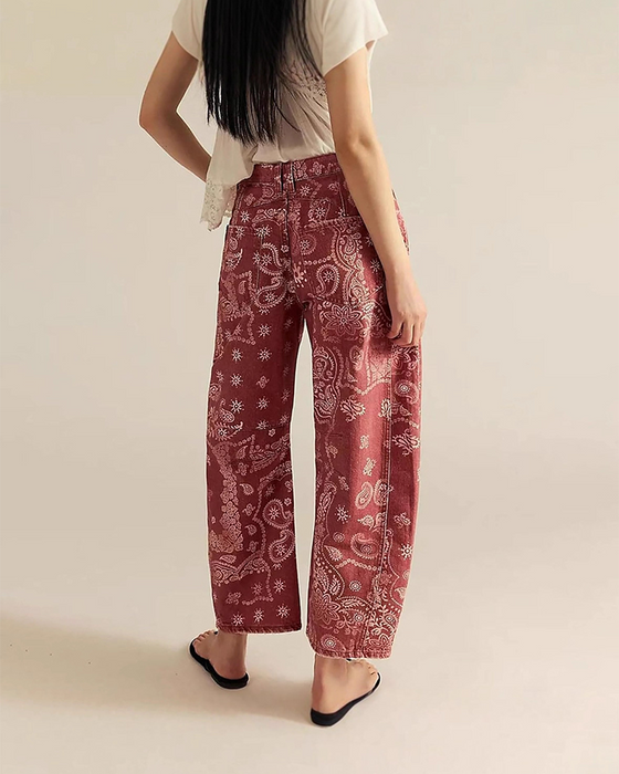 Jeans Løs Pasform Tryk Midjetalje