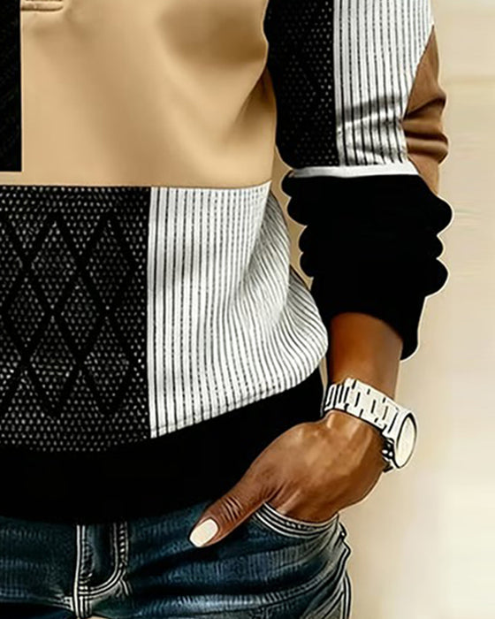 Sweatshirt Halv Lynlås Fleeceforet Farveblok