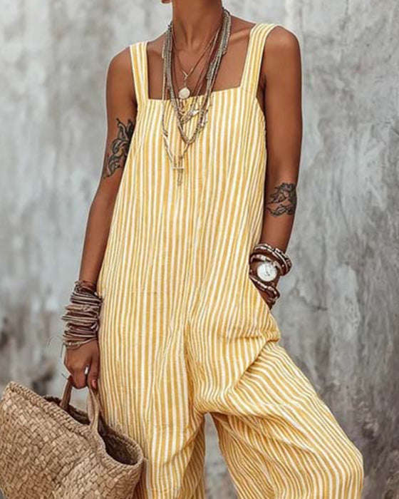 Jumpsuit Bred Strop Stribede Overall