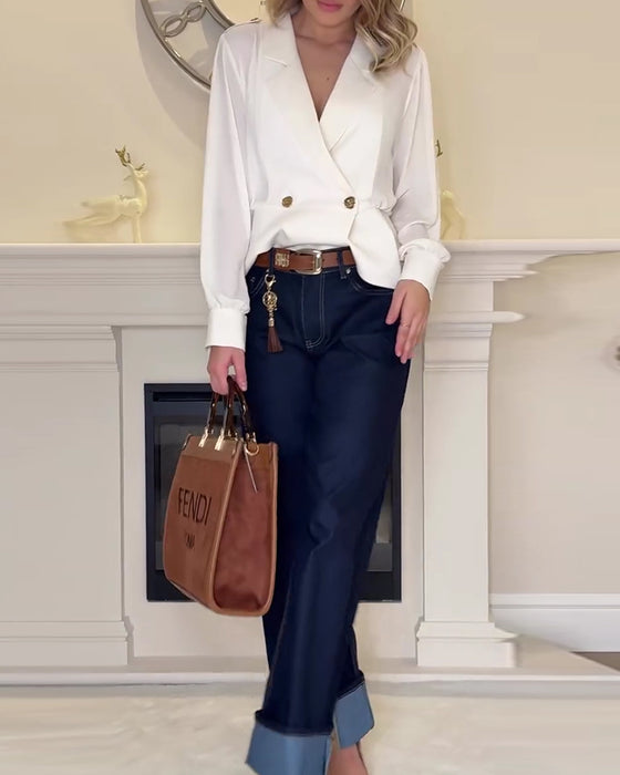 Topp Ensfarvet Elegant Jakkesætskrave