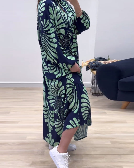 Langærmet maxikjole med print