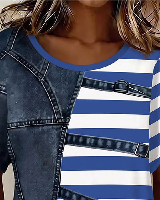 T-Shirt Stribe Patchwork Tryk