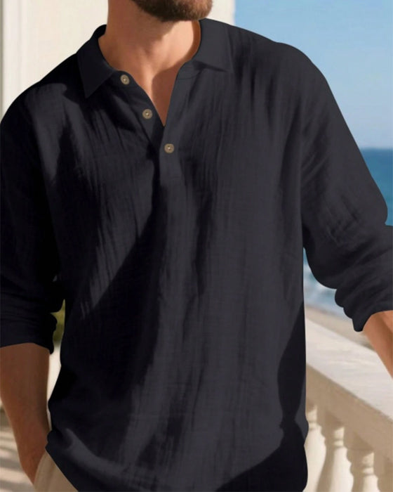 Skjorte Herre Letvægt Løs Hør Langærmet Polo