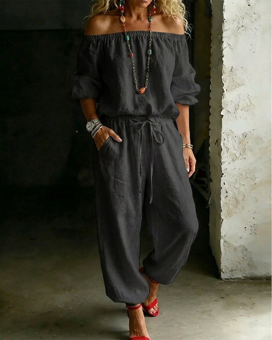 Jumpsuit Off-Shoulder Bind I Taljen Indsnævret Talje