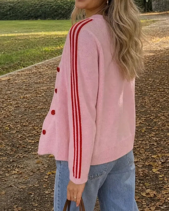 Cardigan Stribet 3/4 Ærme Knap
