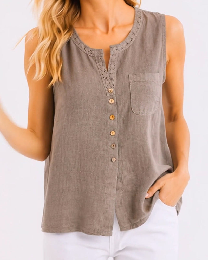 Tank Top Casual Knap Ærmeløs