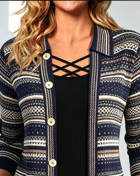Bluse Bohemian Stribe Revers Falsk Lag