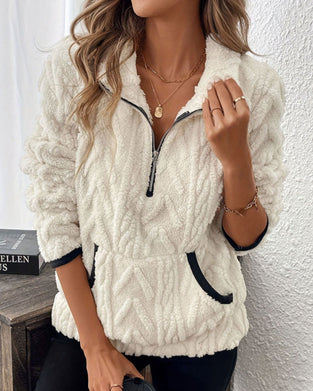 Sweatshirt Halv Lynlås Fleece Stor Lomme