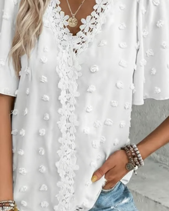Bluse Sammenføjet Jacquard Flæseærme