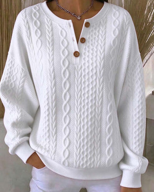 Sweatshirt V-Hals Knappet Flet Ensfarvet