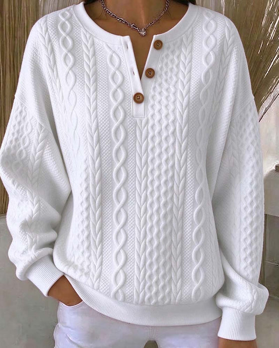 Sweatshirt V-Hals Knappet Flet Ensfarvet