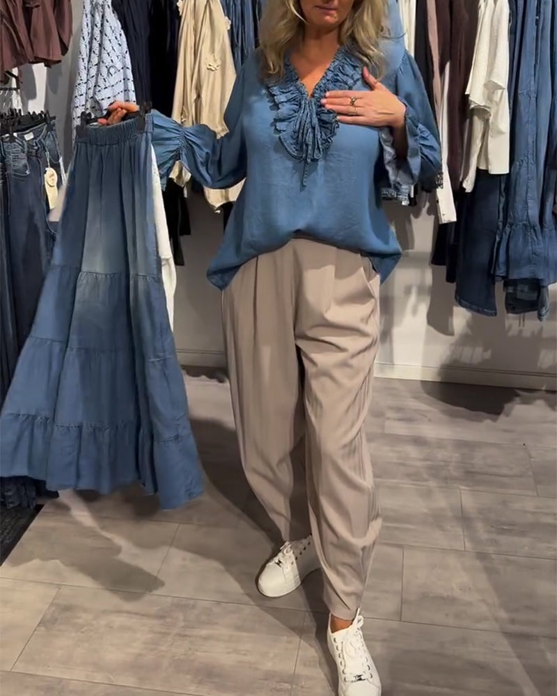 Bluse Rynke Kant Bind Denim