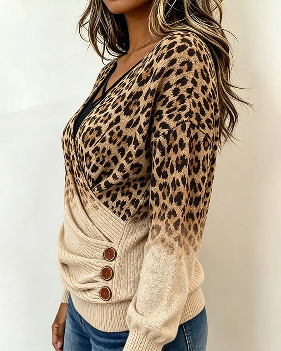 Top Leopard Print Kryds Gradient Falsk Todelt