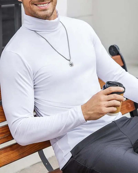 Bluse Høj Hals Slim Fit Solid Herre