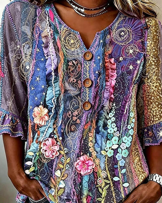 Bluse Retro Etnisk Stil