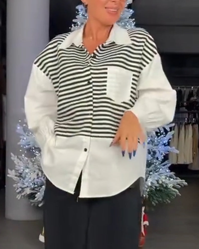 Skjorte Stribet Knaphals