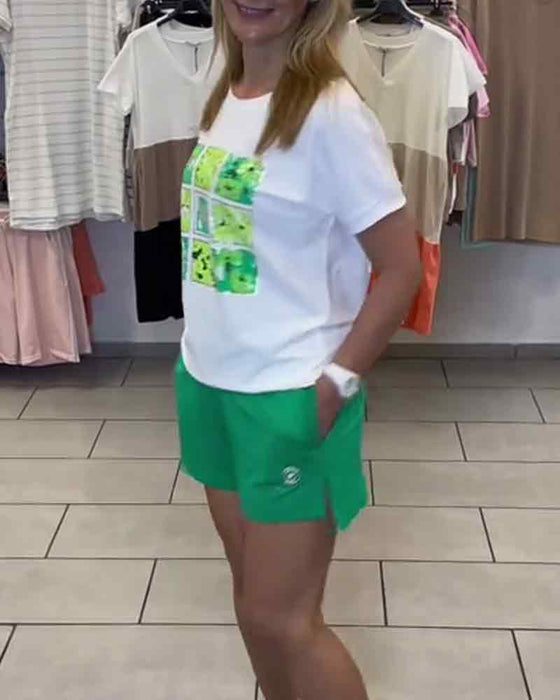 Sæt Afslappede Shorts Med Mellemhøj Talje Og Print