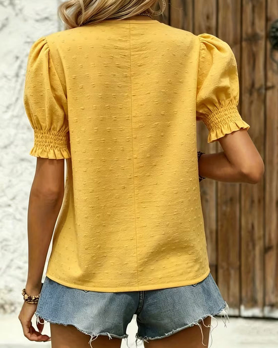 Bluse Bobble Ærme V-Hals Jacquard
