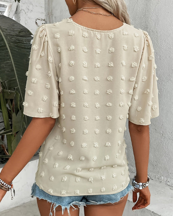 Bluse Sammenføjet Jacquard Flæseærme
