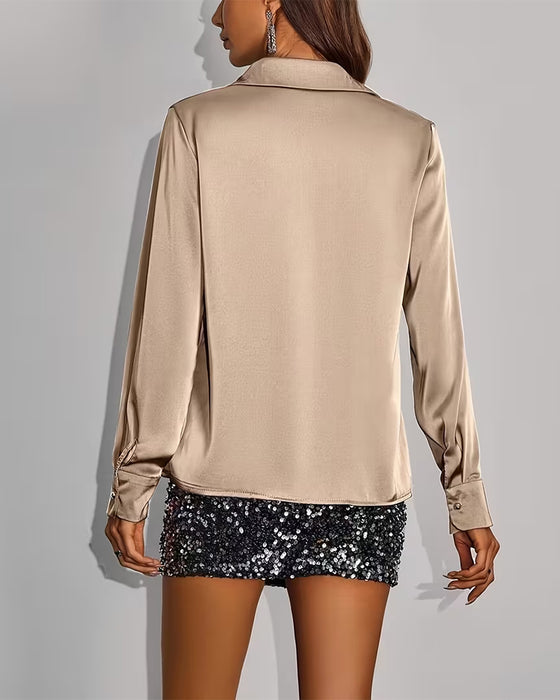 Stilfuld Ensfarvet Langærmet Skjorte