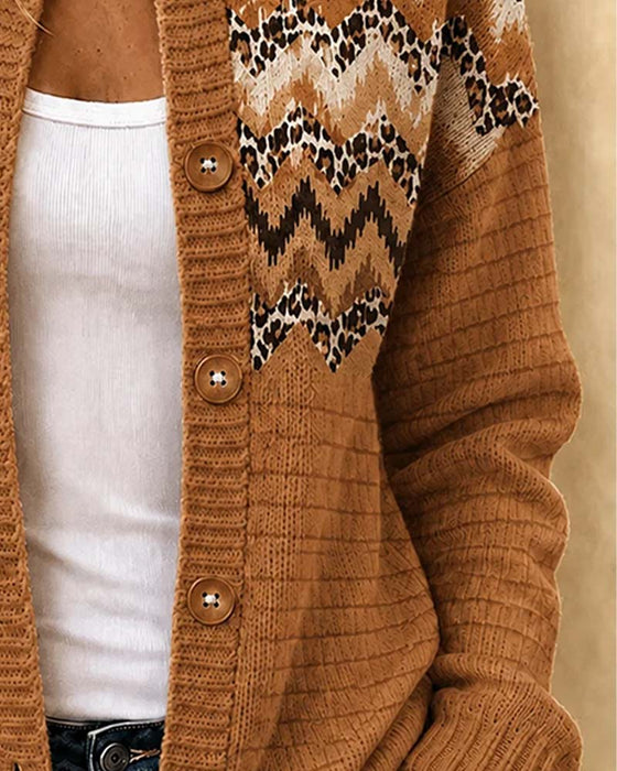 Cardigan Knappet Leopard Bølget Stribe