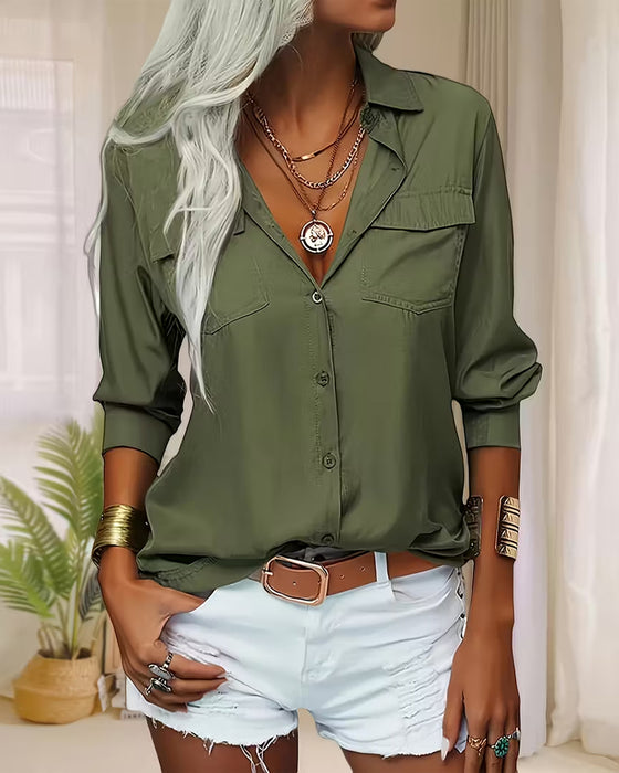 Kvinde Skjorte Med Dobbel Lomme Detalj, Enfarget Design