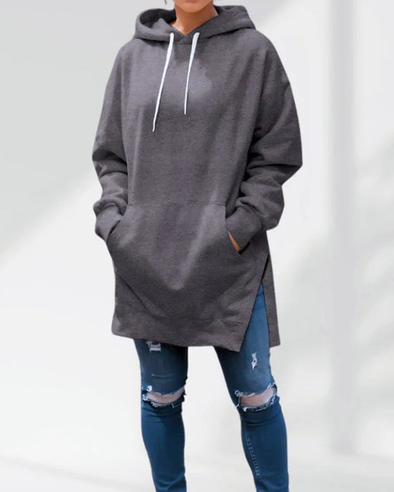 Hættetrøje Ensfarvet Loose Fit Snøre