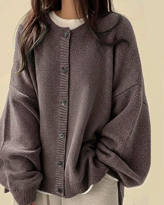 Cardigan Rund Hals Knappet Sweater