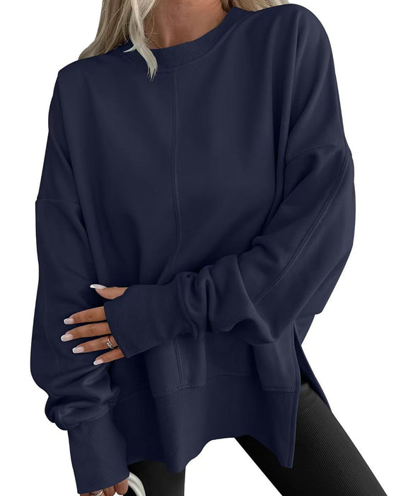 Sweatshirt Side Slids Rund Hals Løs