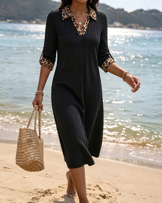 Bluse Afslappet Leopardmønster Revers
