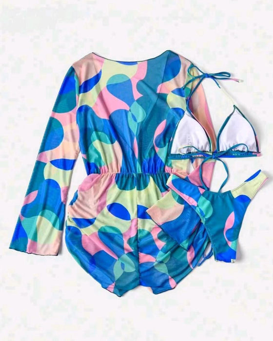 Badedragt Overtræk Trykt Bikini Tredelt