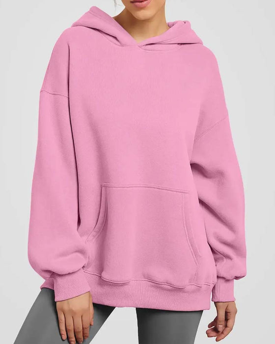 Hoodie Ensfarvet Lang Ærme Casual