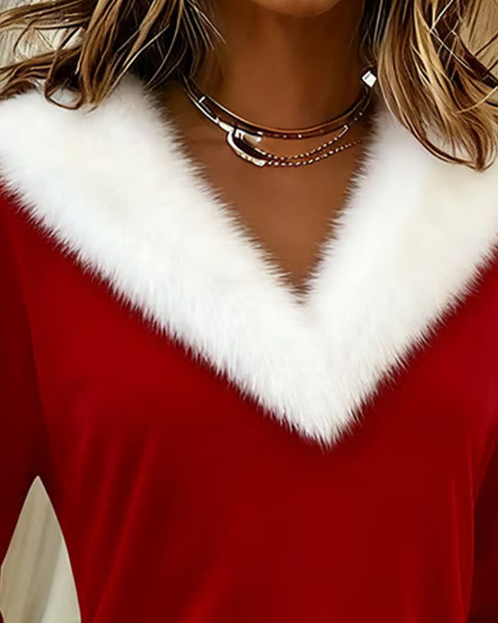 Figursyet Top Med Stor Pelskrave Og Patchworkdesign