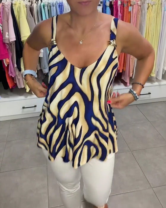 Bluse V-Hals Stroppet Zebra Tryk Metalknap