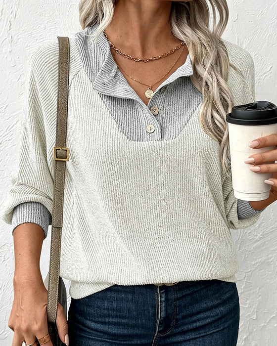 Knit Top Med Kontrasterende Krave Langærmet
