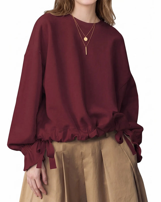 Sweatshirt Rund-Hals Rynke Bind Elastisk