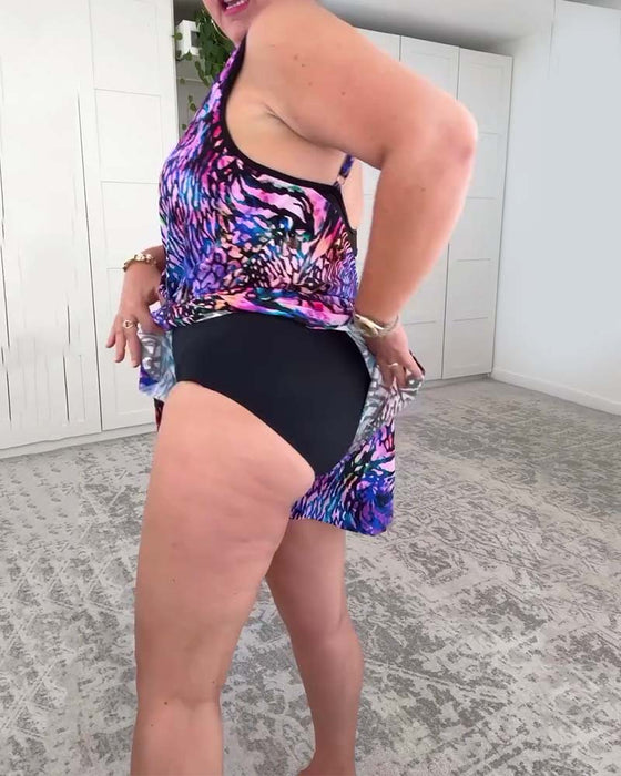 Badedragt V-hals Farverigt Tryk Én Del