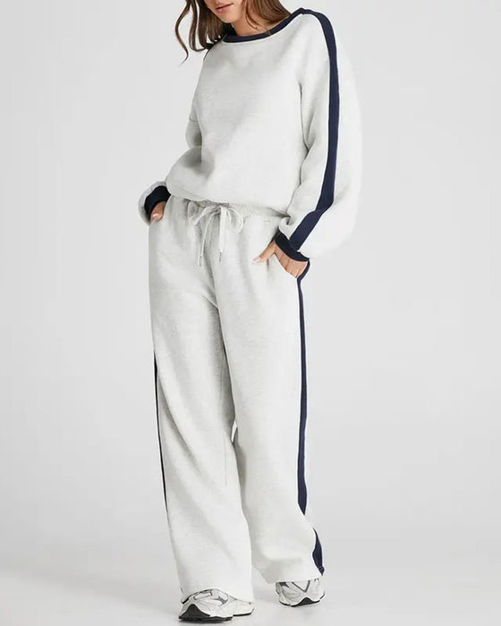 Sæt Side Farveblok Rund Hals Sweatshirt